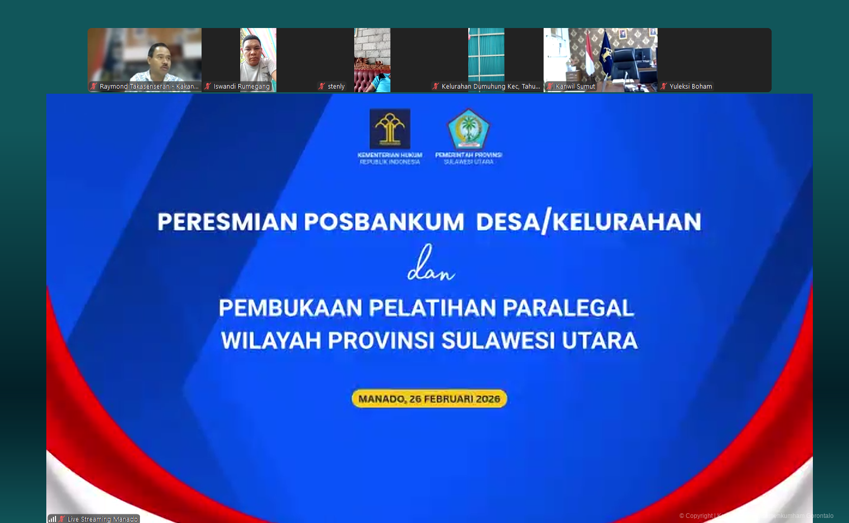 LANGKAH STRATEGIS PERLUASAN BANTUAN HUKUM, KANWIL KEMENKUM GORONTALO IKUTI PERESMIAN POSBANKUM